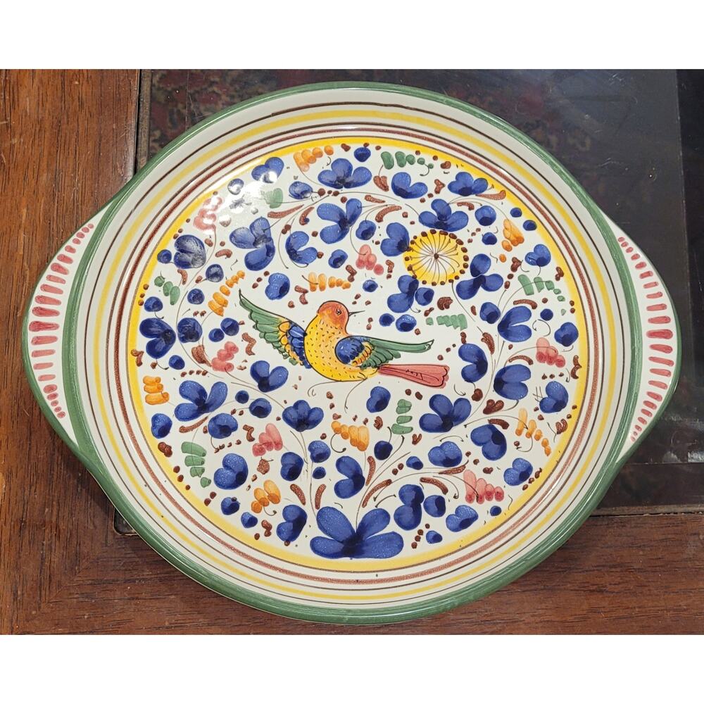 Vintage Sberna Deruta Italy Hand painted Arabesco Bird Serving Tray Platter